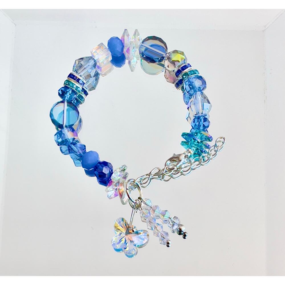 Swarovski Beaded Butterfly Charm Bracelet – Blue & Silver Women’s Jewelry Gift